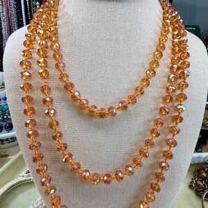 Elegant Orange Crystal 60” Beaded Necklace -faceted 60”